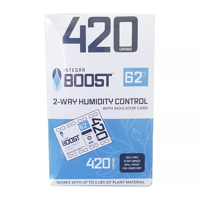 Perfect for retail purposes or dispensary jars that regularly opened throughout the day, patented Integra BOOST® 420 gram packet with humidity indicator will expertly manage humidity levels—preserving the life of your herbal medicine you’re storing. BOOST® products are salt-free, spill-proof and FDA-food grade complaint