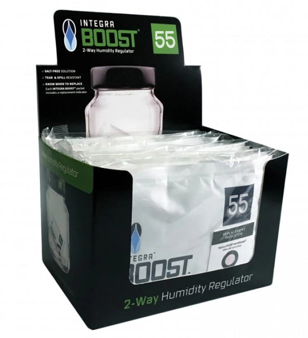 Perfect for retail purposes or dispensary jars that regularly opened throughout the day, patented Integra BOOST® 67 gram packet with humidity indicator will expertly manage humidity levels—preserving the life of your herbal medicine you’re storing. BOOST® products are salt-free, spill-proof and FDA-food grade complaint