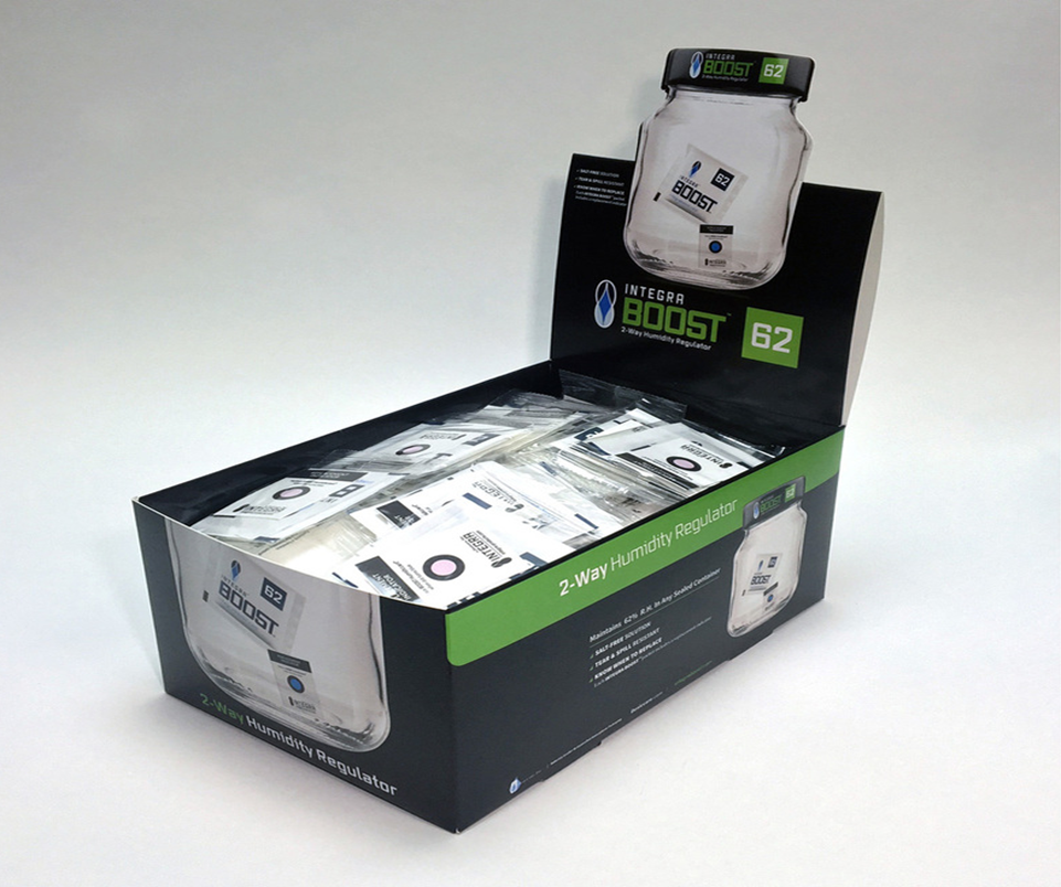 Preserve, prolong and protect herbal medicines, tobacco and cannabis supplies! Desiccare individually wrapped 8-gram Integra BOOST® 2-way humidity control packs with HIC's are retail packaged and available in 55%, 62%, 69% and 72% rH styles. FDA-compliant, 99% biodegradable, non-toxic and salt free.