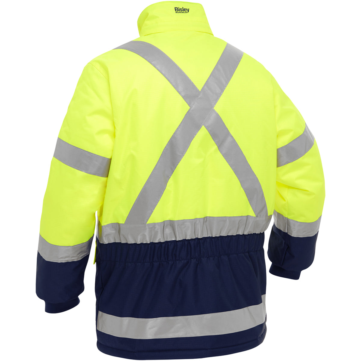 These Bisley® Extreme Cold Hi-Vis Yellow ANSI 107 Class R3 Industrial Work Jackets with hood removed are engineered with high-performance bio-based recycled materials to provide advanced thermal protection against extreme cold climate hazards while diverting plastic water bottles from landfill.