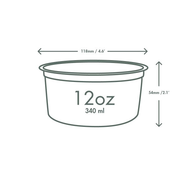 Vegware™ commercially compostable clear round 12-oz deli containers are made from PLA -an eco-friendly plastic alternative that's independently certified to break down in 12 weeks.