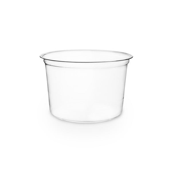 Vegware™ commercially compostable clear round 16-oz deli containers are made from plant based PLA -an eco-friendly plastic alternative that's independently certified to break down in 12 weeks.