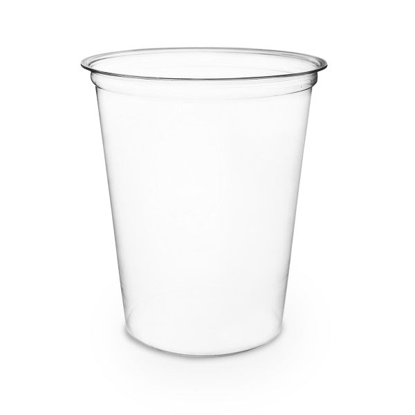 Vegware™ compostable clear round 32-oz deli containers are made from plant based PLA -an eco-friendly plastic alternative that's independently certified to break down in 12 weeks.