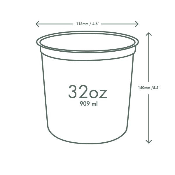 Vegware™ compostable clear round 32-oz deli containers are made from plant based PLA -an eco-friendly plastic alternative that's independently certified to break down in 12 weeks.