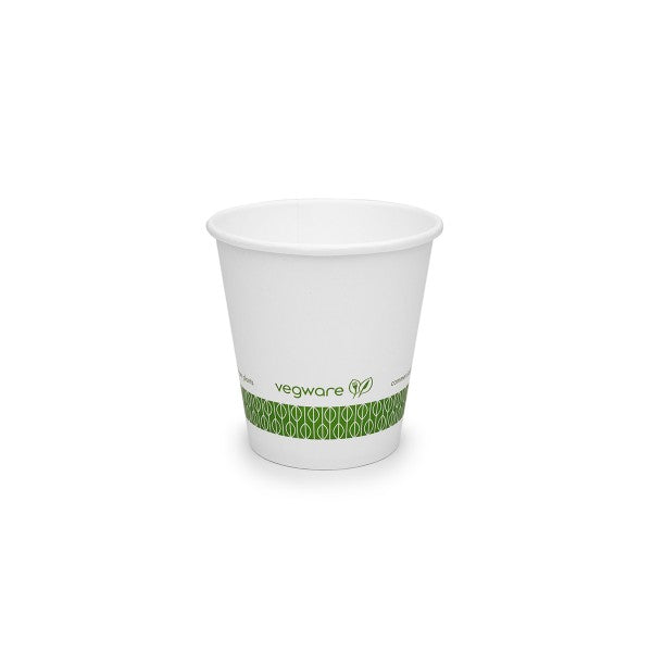 Vegware™ compostable 6-oz Single Wall Hot Beverage Cups are made from sustainably sourced board and lined with plant-based PLA independently certified to break down in 12 weeks.