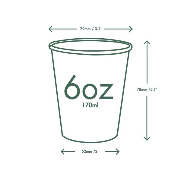 Vegware™ compostable 6-oz Single Wall Hot Beverage Cups are made from sustainably sourced board and lined with plant-based PLA independently certified to break down in 12 weeks.