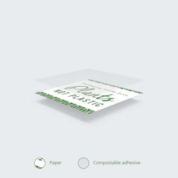 Vegware™ 1.7-inch round compostable eco stickers are available in two designs and made with compostable adhesive. Adhere to bags, containers or cups to shout about your packaging's eco credentials.