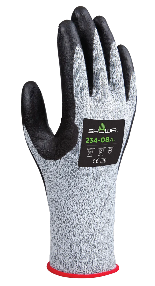 SHOWA® 234 Foam Nitrile Cut-Resistant Glove, ANSI A4, Black/White/Gray