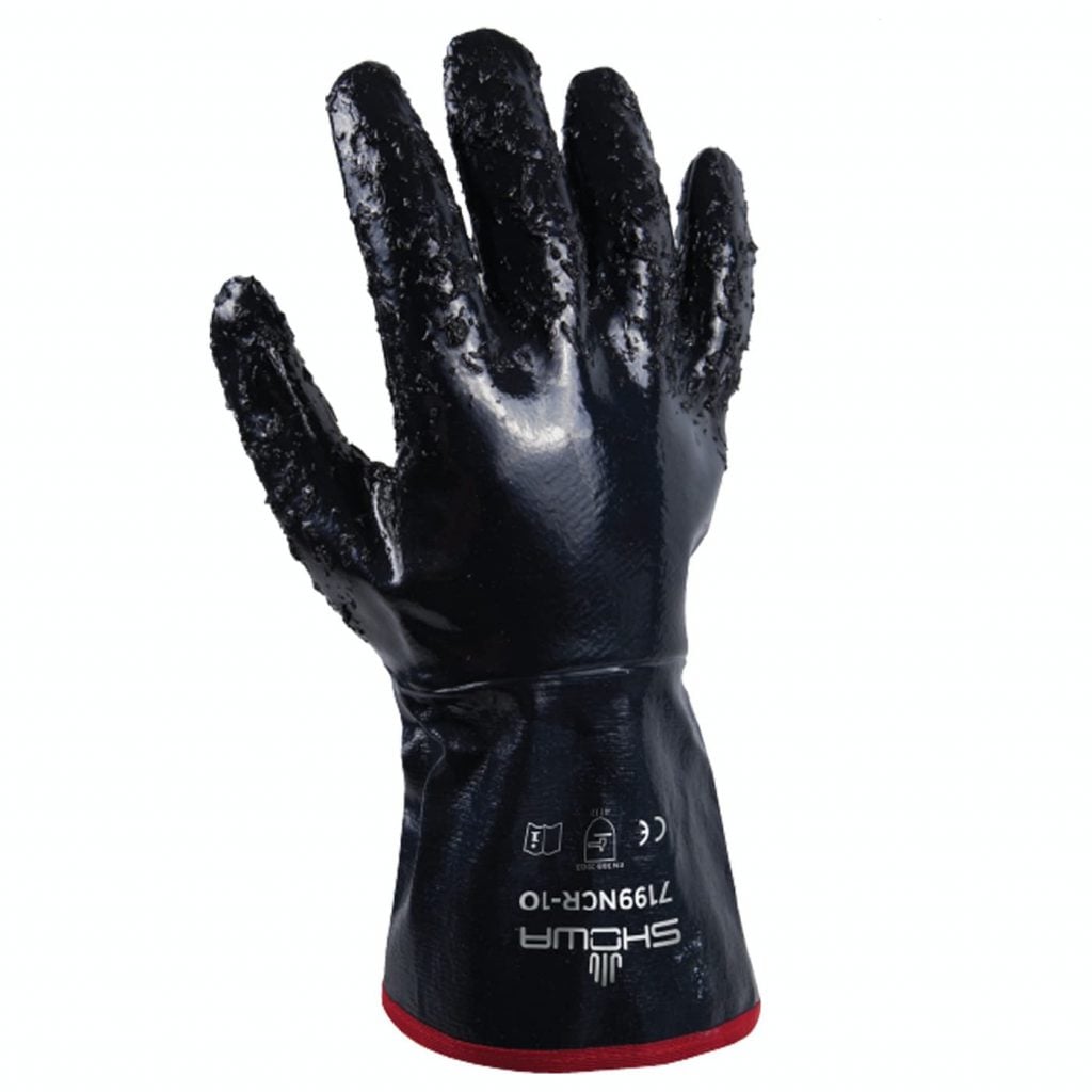 SHOWA® 7199NCR Nitrile Fully-Coated Grip Glove, Rough Finish, 5" Cuff, Navy, Large