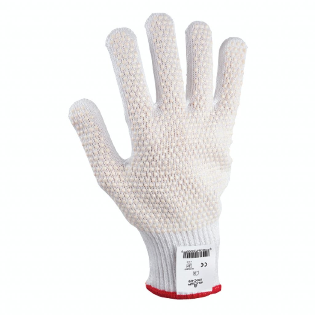 SHOWA® 910C PVC Dotted HPPE/Stainless Steel Cut-Resistant Glove, ANSI A4, White