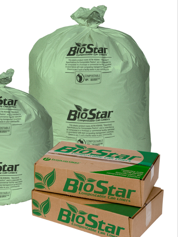 BioStar Compostable Green Tint Coreless Can Liners Meet ASTM D6400 standards