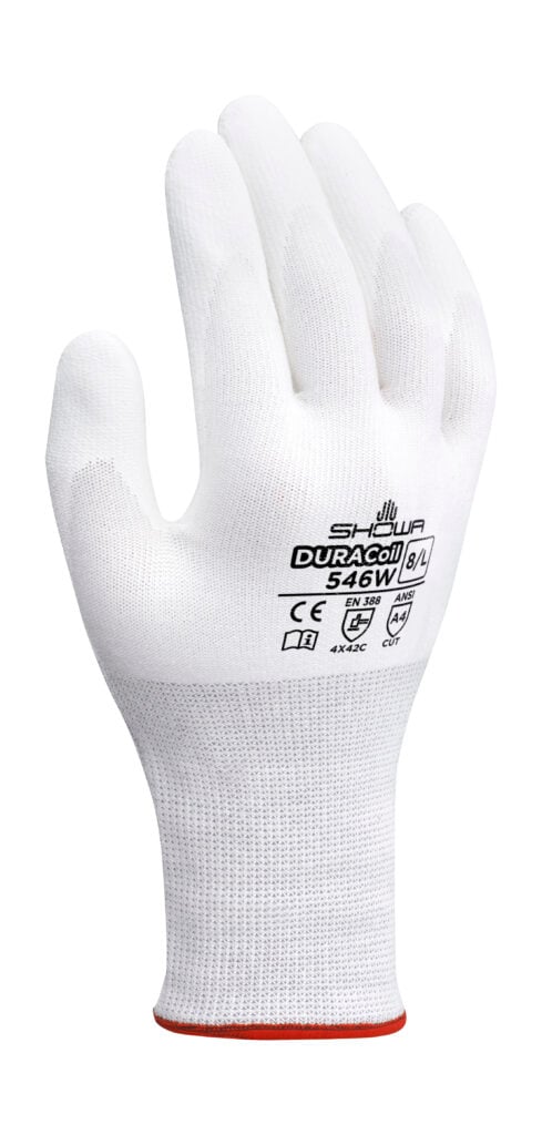 SHOWA® DURACoil™ 546W Polyurethane Foam Cut-Resistant Glove, ANSI A4, White