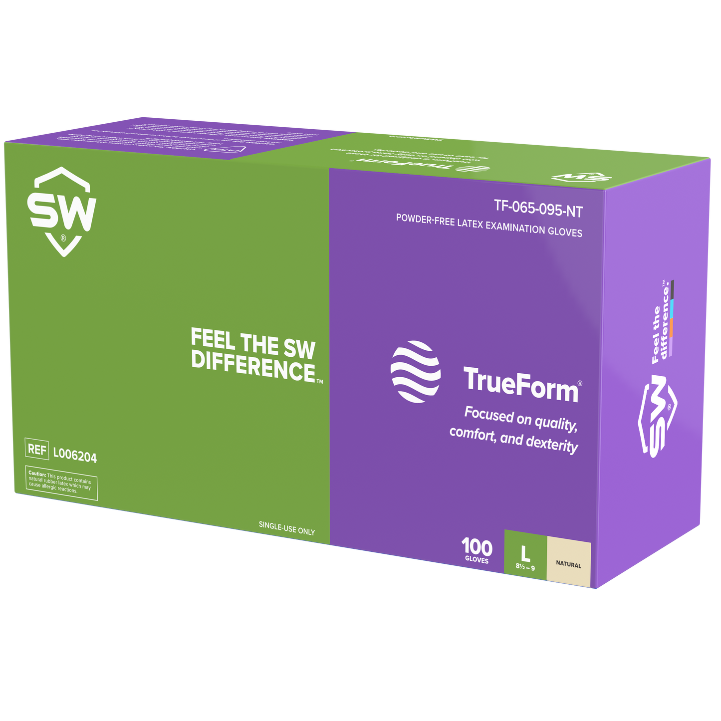 SW® TrueForm® TF-95NT Powder-Free Latex Examination Gloves, 5.5-mil, 100ct