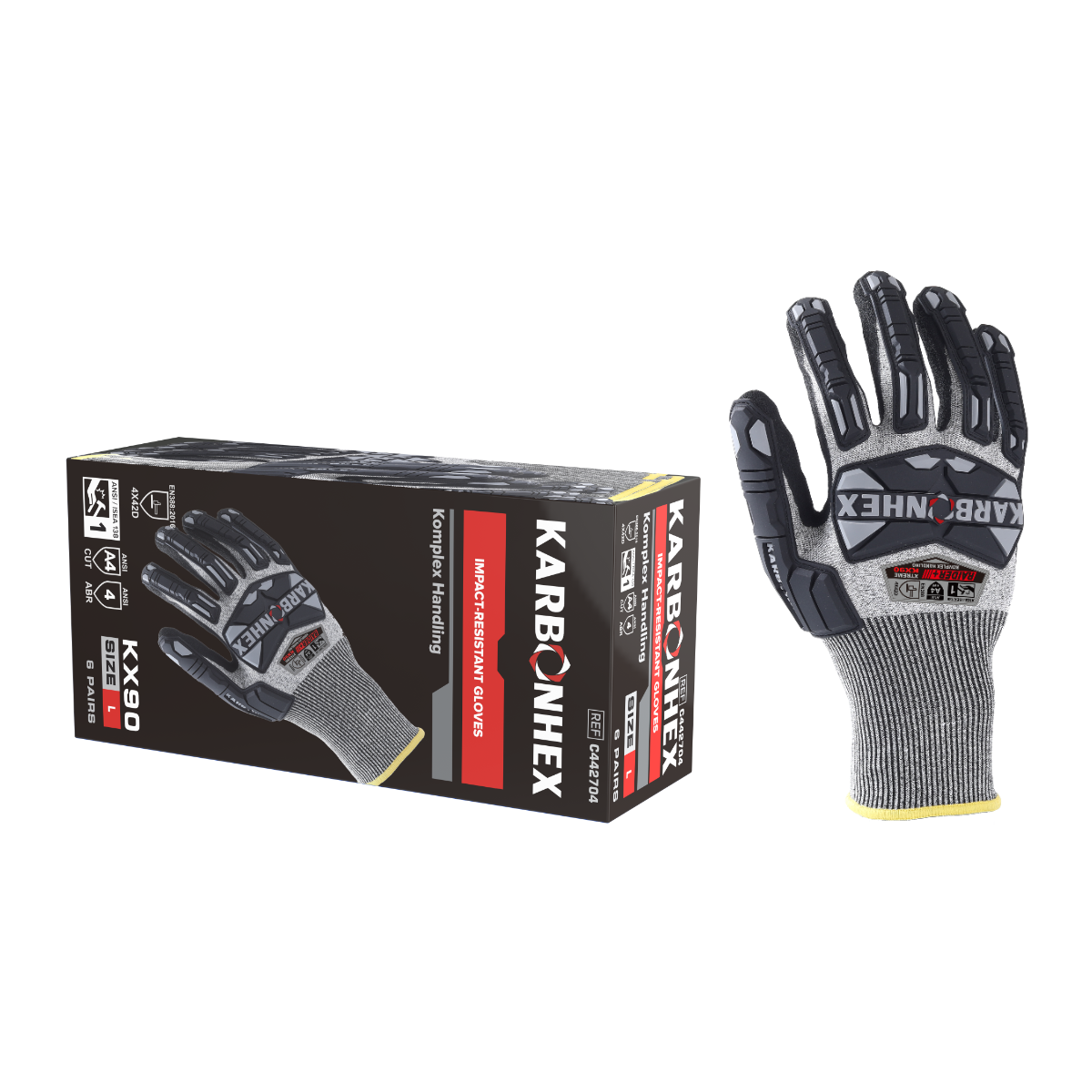 SW® KarbonHex™ KX90 C44270 18G A4 Cut-Resistant Impact Work Gloves, TPR Guards, Sandy Foam Nitrile Grip