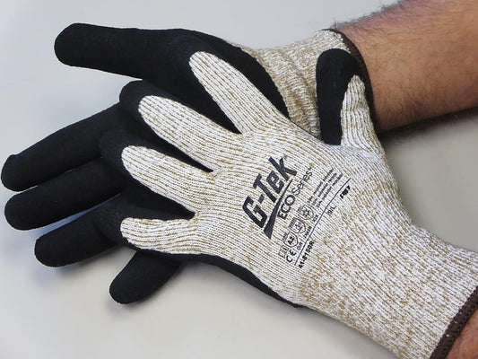 G-Tek® ECOSeries™ 41-8150R Latex MicroSurface Coated A2 Seamless Knit Cut Safety Winter Gloves Made From Recycled P.E.T. Water Bottles