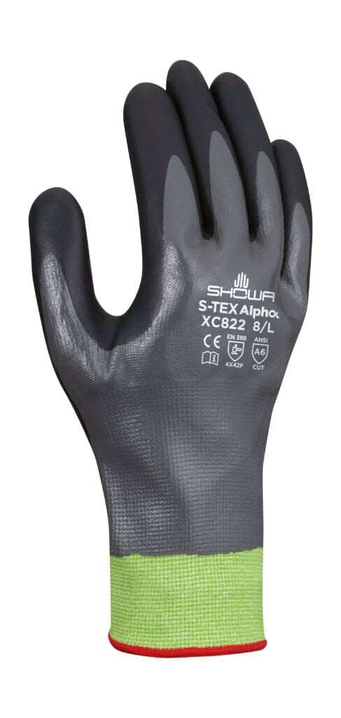 SHOWA® S-TEX Alpha XC822 Tungsten Fully Coated Nitrile Cut-Resistant Glove, ANSI A6, Green