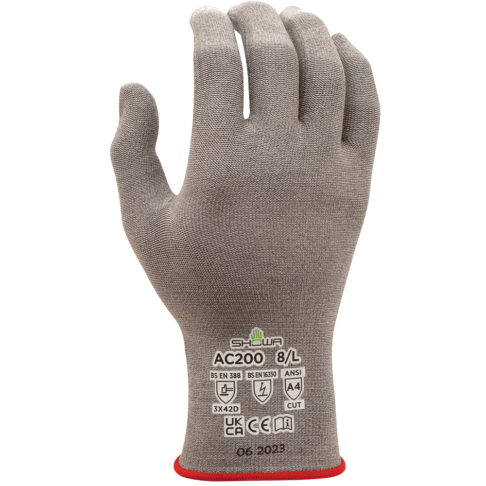 SHOWA® DURACoil Alpha AC200 ESD Uncoated Cut-Resistant Glove, ANSI A4, Gray