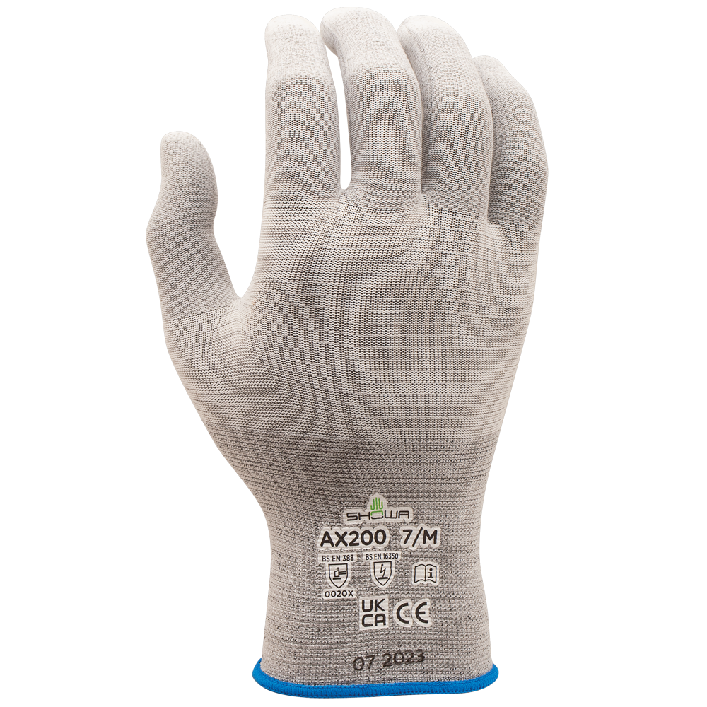 SHOWA® AX200 ESD Uncoated Seamless Knit Glove, Gray
