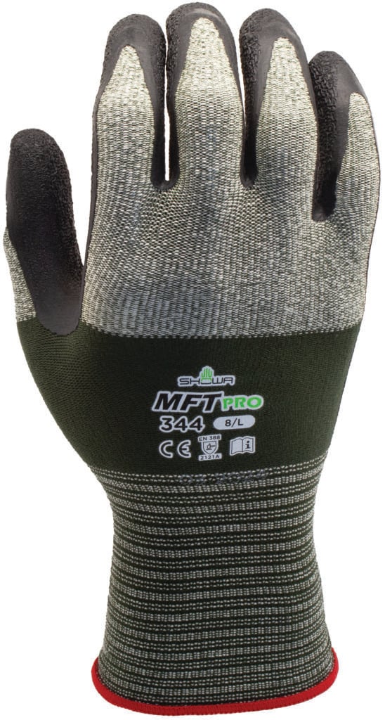 SHOWA® MFT PRO 344 Natural Rubber Grip Glove, Green/Black