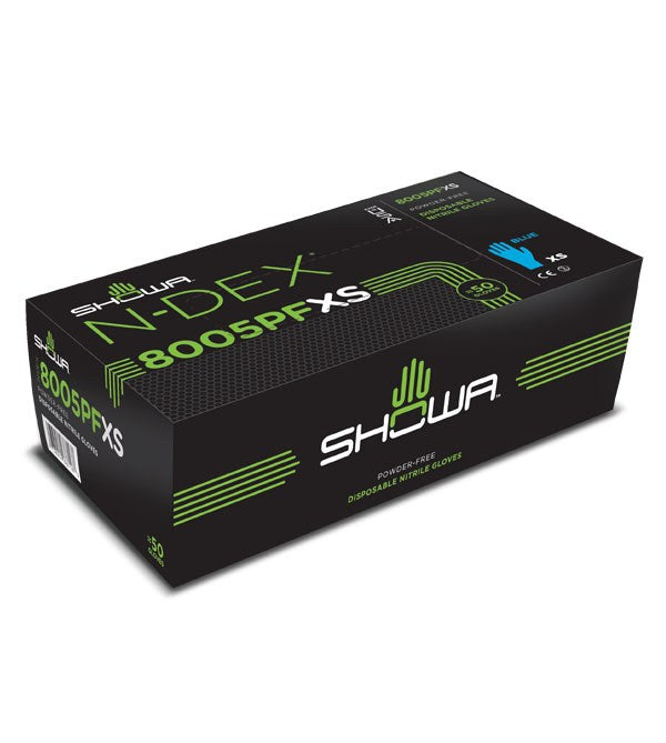 These Showa® 8005PF Single-Use Latex-Free Blue 8-mil Nitrile Examination Gloves with EBT (Eco-Best Technology®) achieve 82% biodegradation in 386 days.