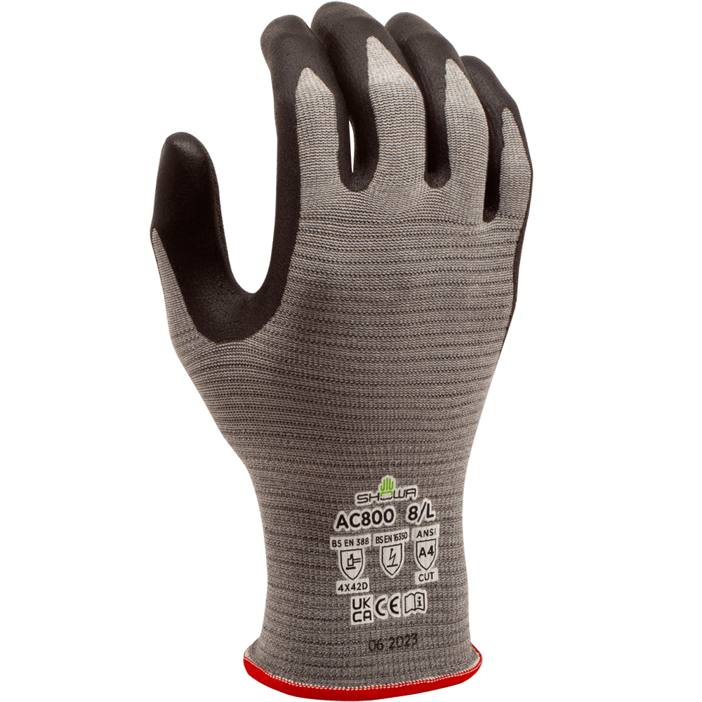 SHOWA® DURACoil Alpha AC800 ESD Cut-Resistant Embossed Microporous Nitrile Glove, ANSI A4, Gray