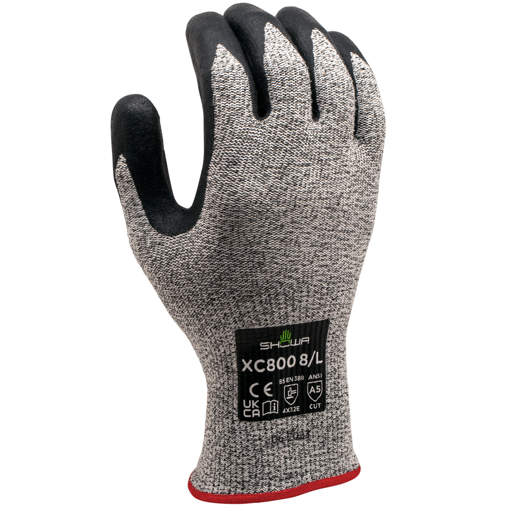 SHOWA® S-TEX XC800 Microporous Nitrile HPPE/Stainless Steel Cut-Resistant Glove, ANSI A5, Gray
