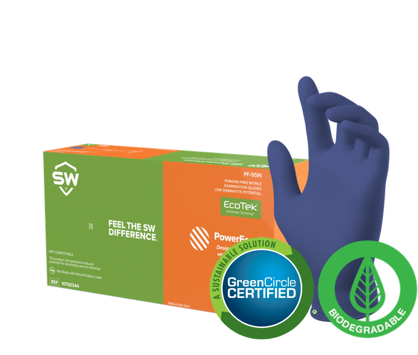 SW® PowerForm® PF-95IN EcoTek® Nitrile Exam Gloves, 5.9-mil (100ct)
