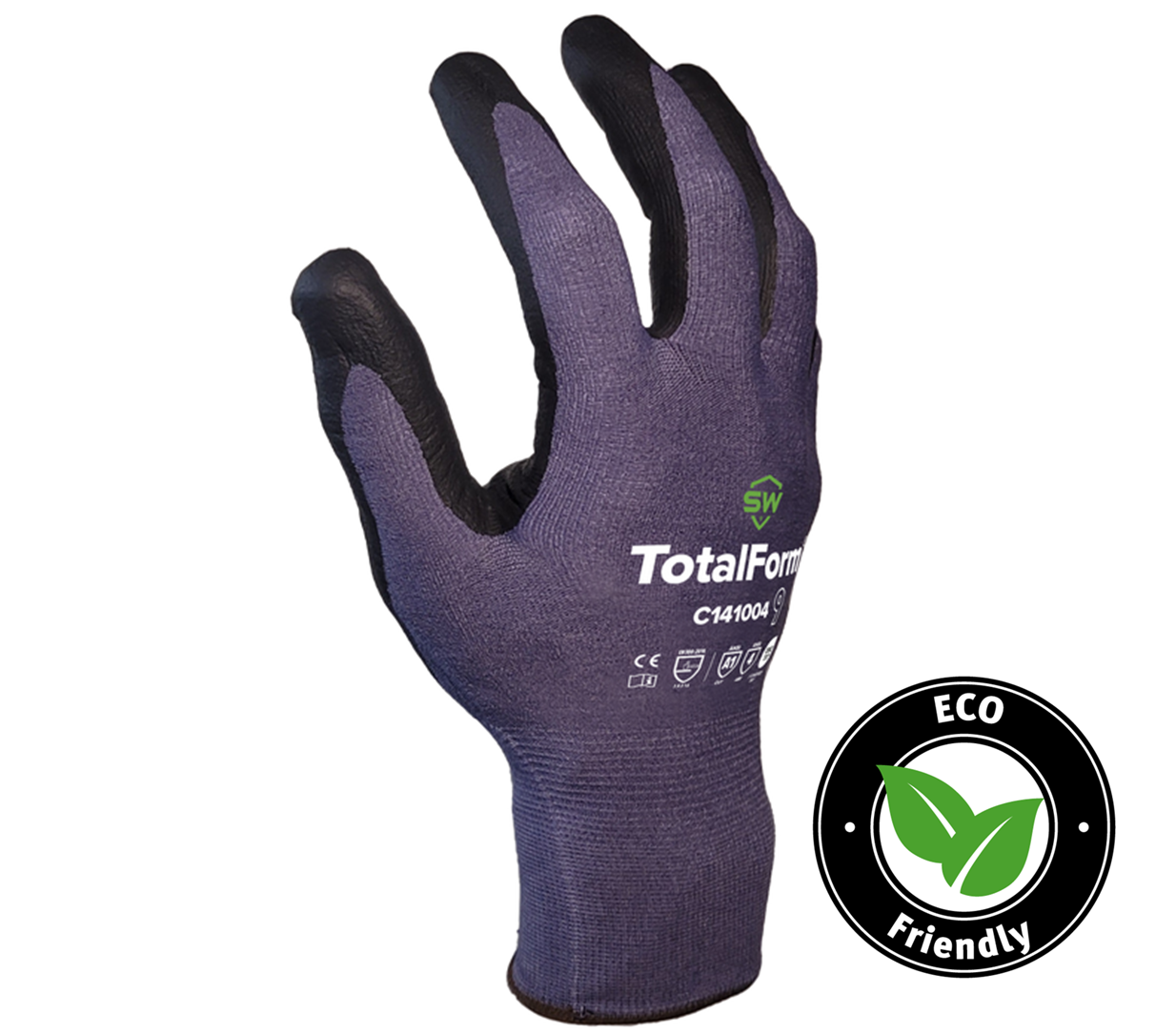 Eco-Friendly SW® Sustainability Solutions TotalForm® TF-14BK Bio-Based Nitrile Coated A1 Work Gloves