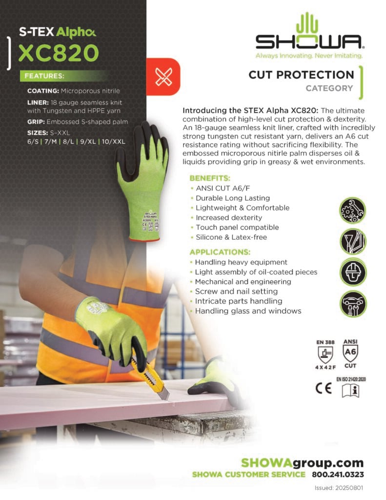 SHOWA® S-TEX Alpha XC820 Tungsten Microporous Nitrile Cut-Resistant Glove, ANSI A6, Green