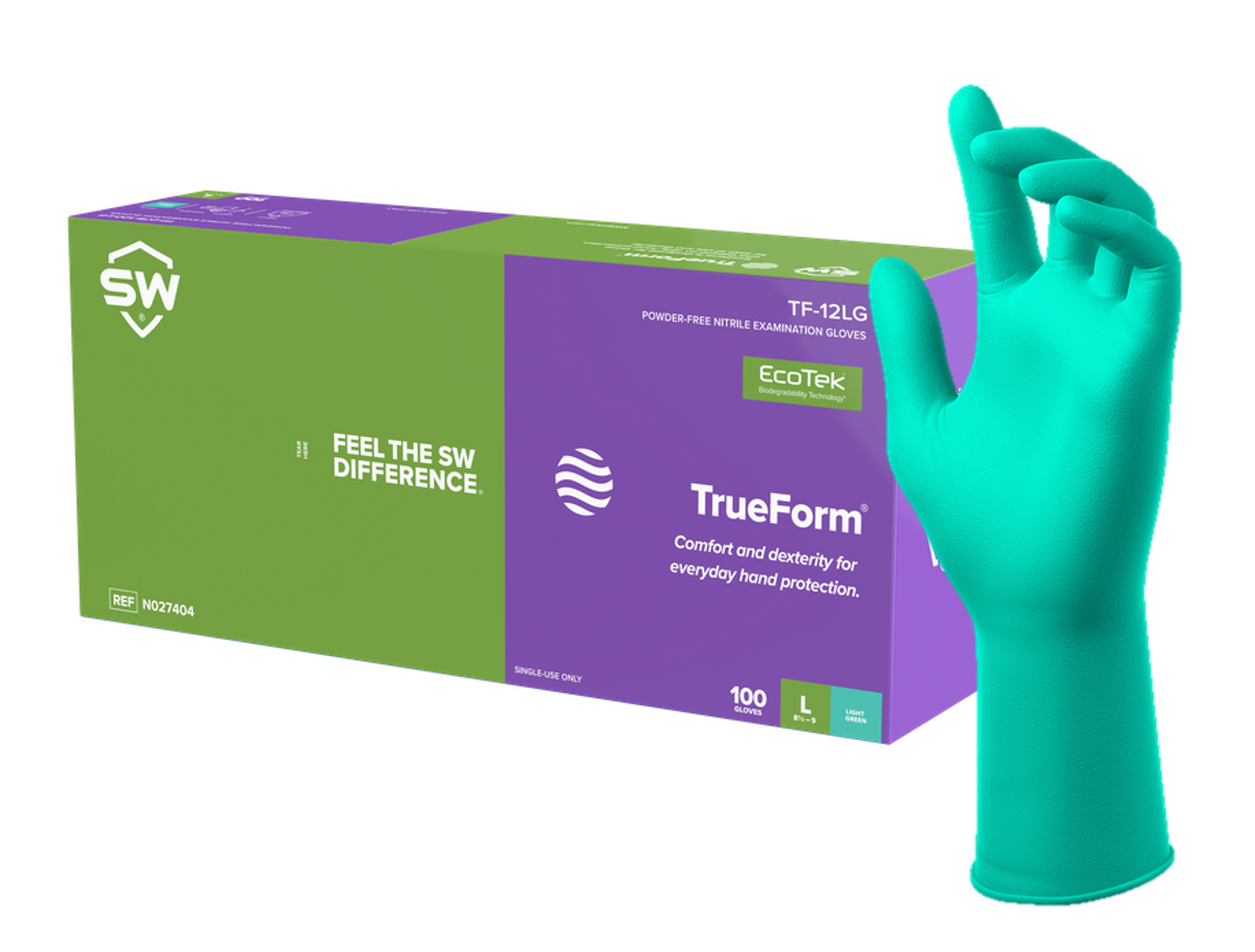 TF-12LG  SW® Safety TruForm® Extended Cuff Green Nitrile Exam Gloves (5.9-mil)