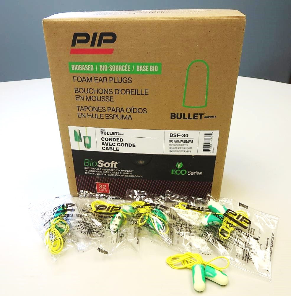The Mega Bullet™ BioSoft™ BSF-30 BioSoft™ corded ear plug foam material provides the same fit and performance as conventional polyurethane or PVC materials, but with a lower carbon footprint. This innovative technology not only reduces emissions during manufacturing, but it contains bio-based materials making BioSoft™ more environmentally friendly at end of use