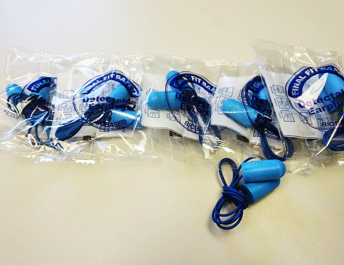 The blue color, metal detectable Food Pro Bullet™ BioSoft™ BSF-D disposable ear plug foam material provides the same fit and performance as conventional polyurethane or PVC materials, but with a lower carbon footprint. This innovative technology not only reduces emissions during manufacturing, but it contains bio-based materials making BioSoft™ more environmentally friendly at end of use