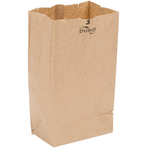 These Duro Bag® 4.75 x 2.93 x 8.56 Dubl Life® SOS 30# 3lb Kraft SOS Paper Bags with gusseted flat bottom are reusable, recyclable, BPI® compostable and FSC® certified. Sold 500 per bundle.