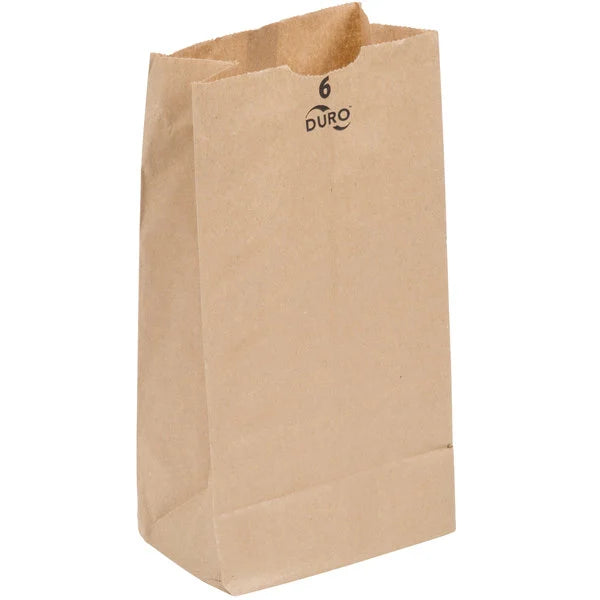 These Duro Bag® 6in x 3.62in x 11.06in Dubl Life® SOS 35# 6lb Brown Kraft Paper Bags with gusseted flat bottom and thumb notch are reusable, recyclable, BPI® compostable certified and FSC® certified. Sold 500 per bundle.