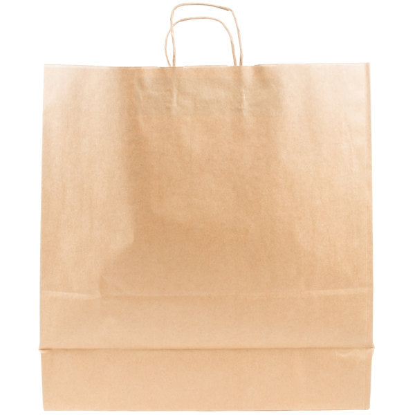 These popular 18in x 7in x 18.75in Duro Bag® Dubl Life® 70# Brown Cargo Paper Bags with gusseted flat bottom and paper twist handles are BPI® compostable and FSC® certified. Sold 250 per bundle.