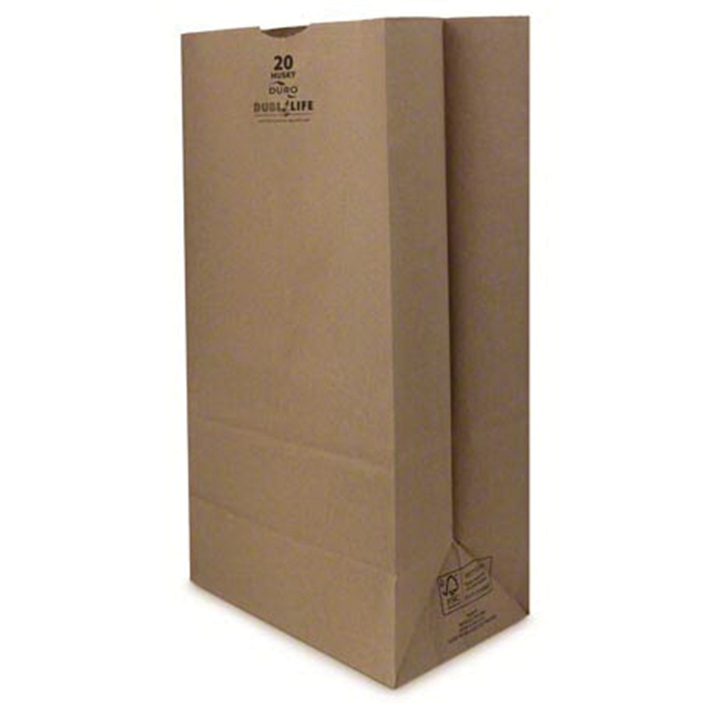 These heavyweight 8-1/4in x 5.31in x 16.12in Dubl Life® Husky SOS 50# 20lb Kraft Paper Bags with gusseted flat bottom are durable, biodegradable, reusable and 100% recyclable