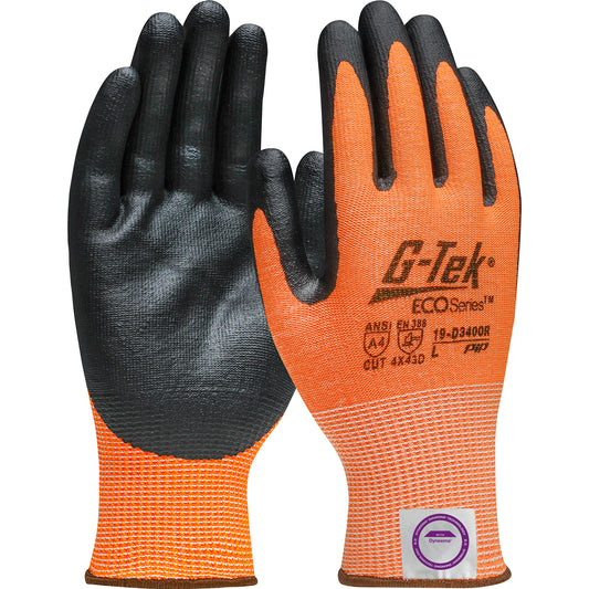 Eco-friendly PIP® G-Tek® 19-D340OR ECOSeries™ 3GX® Nitrile Coated Hi-Viz A4 Bio-Based Safety Gloves