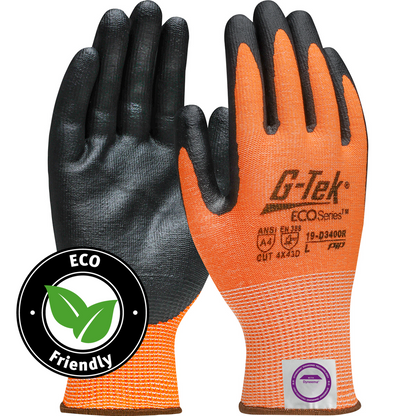 Eco-friendly PIP® G-Tek® 19-D340OR ECOSeries™ 3GX® Nitrile Coated Hi-Viz A4 Bio-Based Safety Gloves