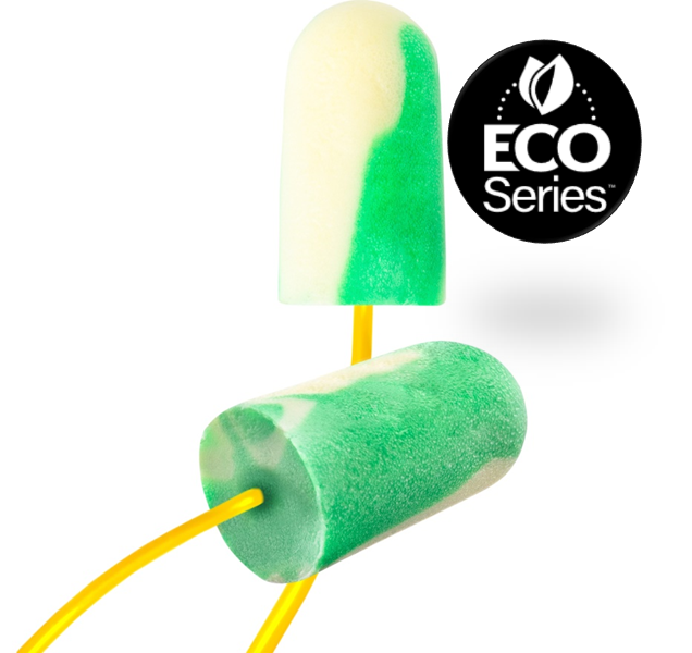 The Mega Bullet™ BioSoft™ BSF-30 BioSoft™ corded ear plug foam material provides the same fit and performance as conventional polyurethane or PVC materials, but with a lower carbon footprint. This innovative technology not only reduces emissions during manufacturing, but it contains bio-based materials making BioSoft™ more environmentally friendly at end of use