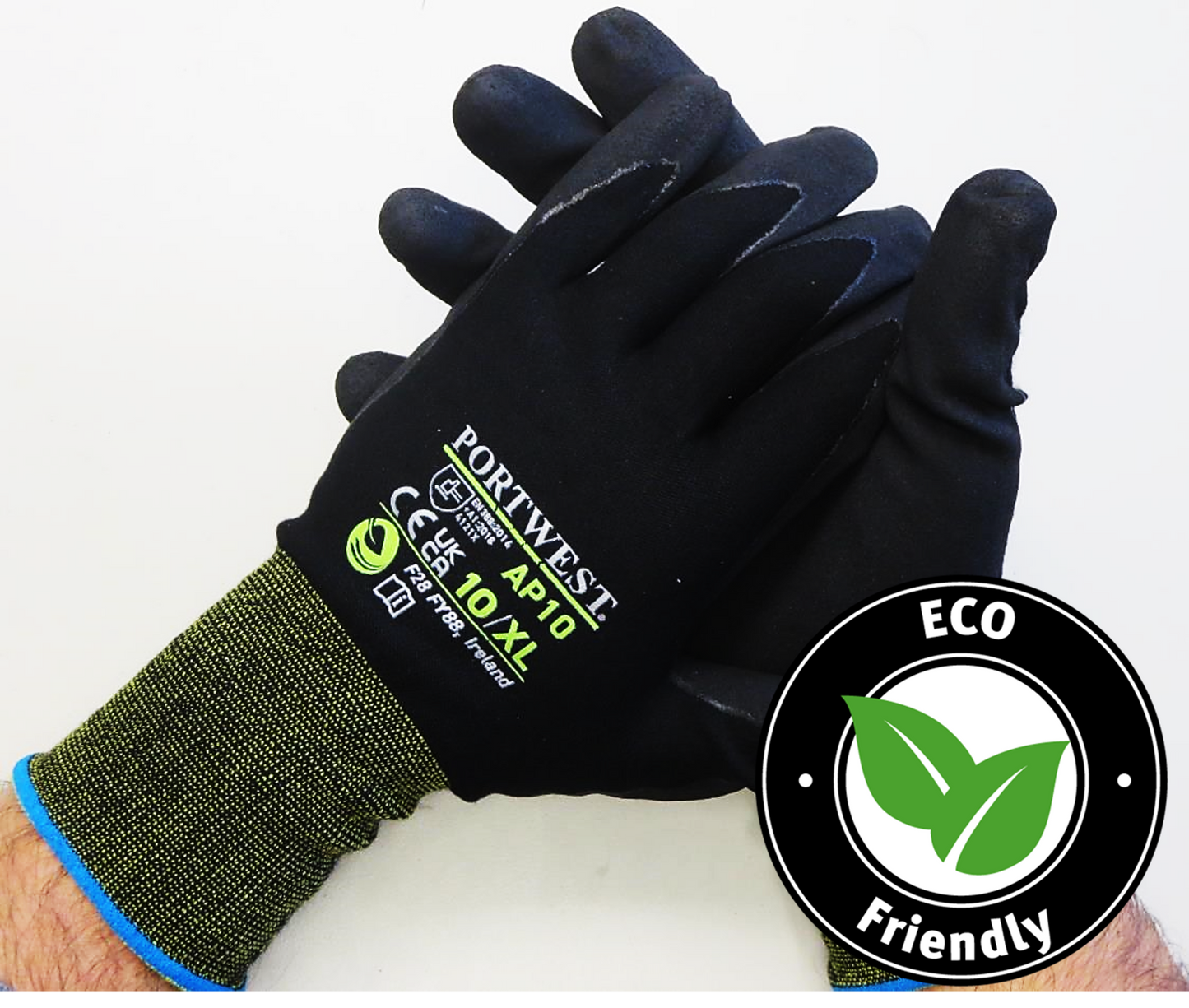 Portwest® Planet Eco-friendly AP10-NPR15 Foam Nitrile Coated Work Gloves are constructed with an antimicrobial glove shell featuring sustainable bamboo fiber that's highly absorbent!