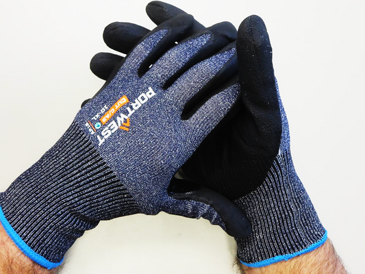 Portwest® Planet AP18 Micro Foam Nitrile Coated Work Gloves are constructed with a 15-gauge yarn made from recycled PET water bottles has moisture managing properties. These touchscreen compatible cut level A3 gloves are breathable and produces a low carbon footprint.