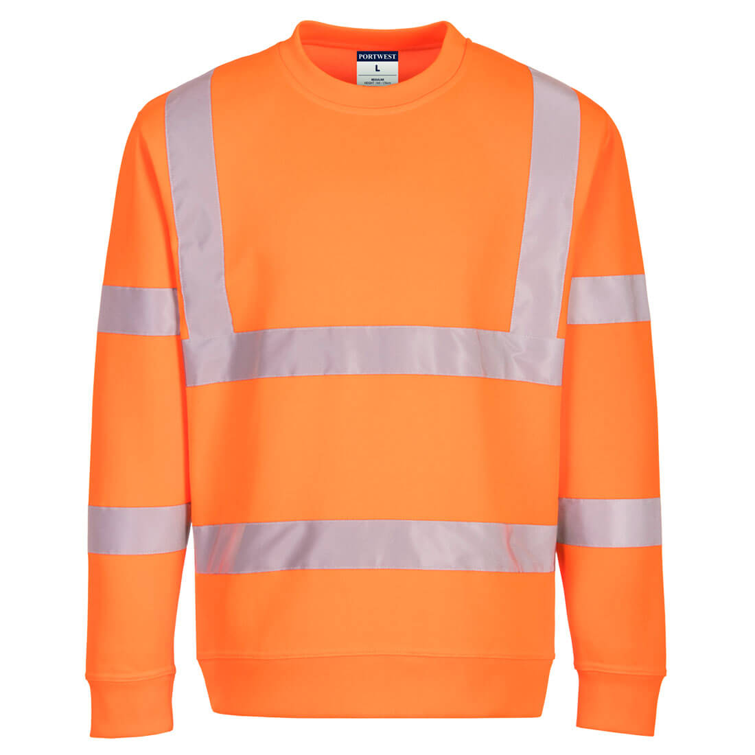 Portwest® Planet EC13 ECO Hi-Vis Orange Sweatshirts with reflective tape are made with environmentally friendly recycled polyester and P.E.T. fibers certified to ANSI/ISEA 107 after 50x washes.