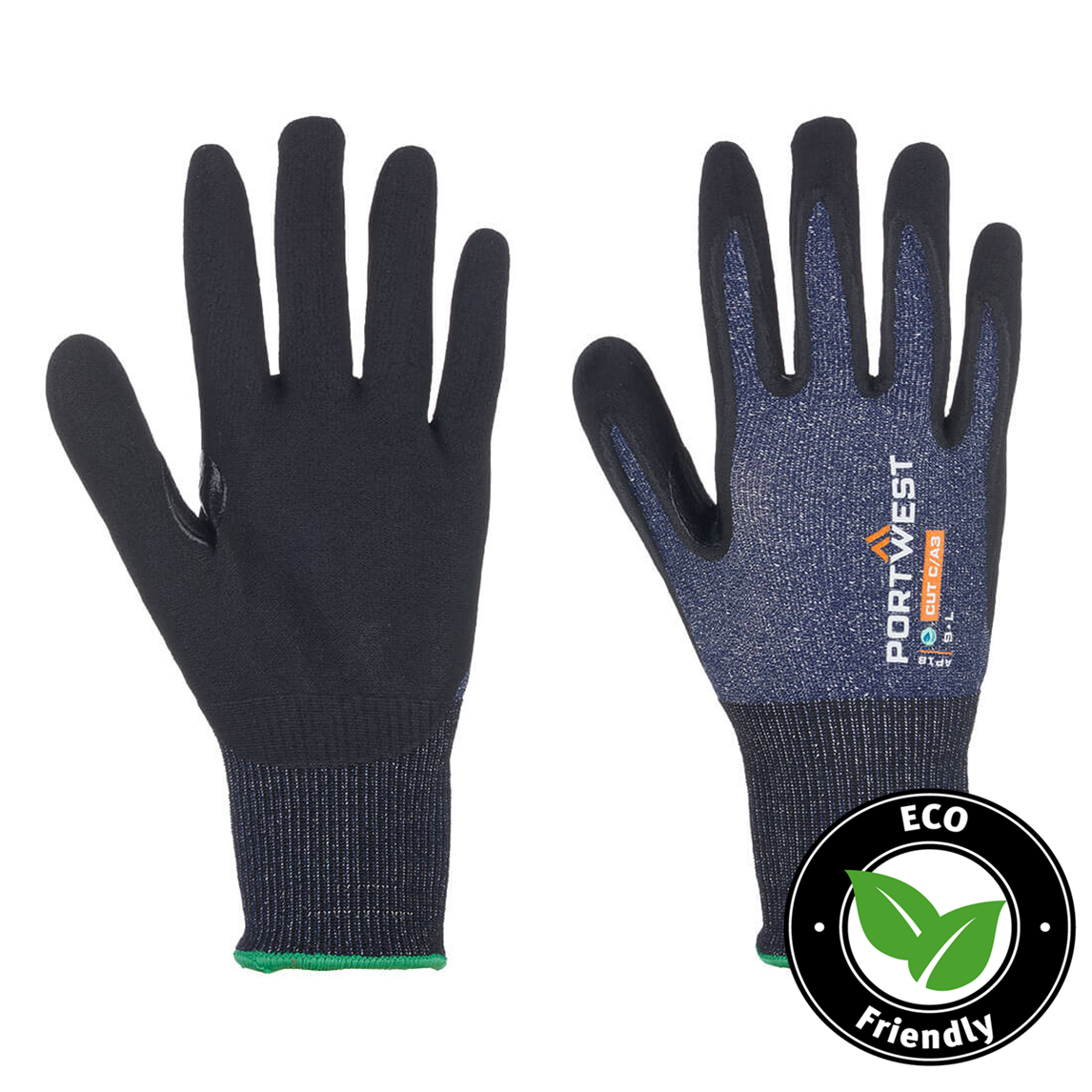 Portwest® Planet AP18 Micro Foam Nitrile Coated Work Gloves are constructed with a 15-gauge yarn made from recycled PET water bottles has moisture managing properties. These touchscreen compatible cut level A3 gloves are breathable and produces a low carbon footprint.