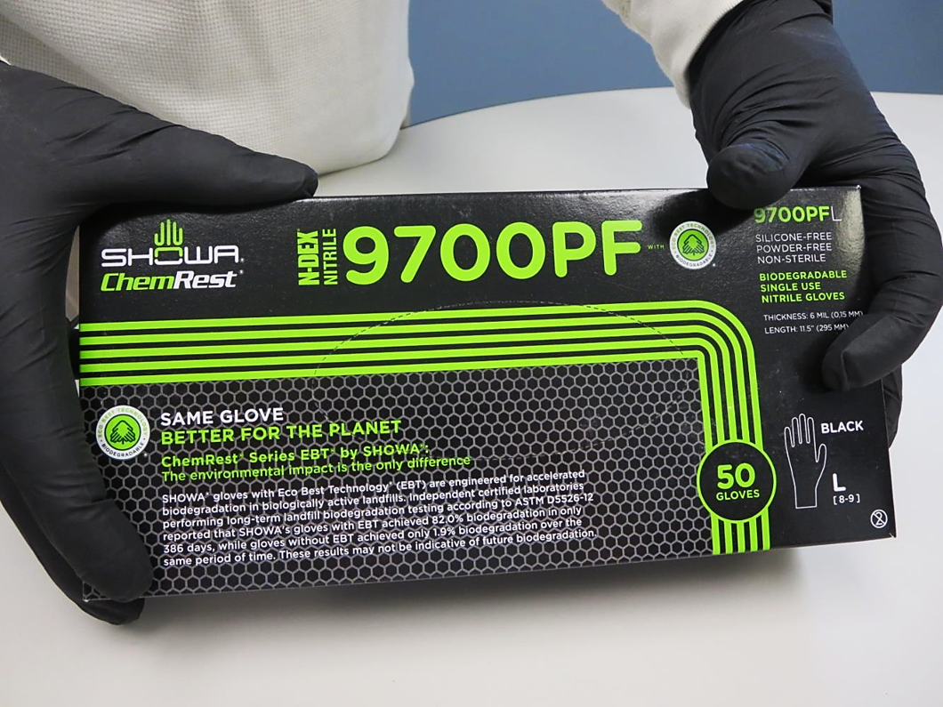 Showa® 9700PF 6-Mil Black Nitrile Gloves | Biodegradable in Landfill Showa® 9700PF 6-Mil Black Nitrile Gloves | Biodegradable in Landfill