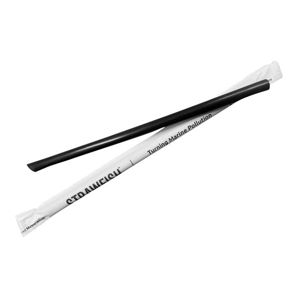 StrawFish® 7655230 Wrapped Boba Straw, 9.5in x 12mm - Black