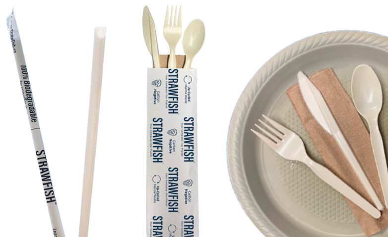 StrawFish® 7655004 Biodegradable 4-Piece Cutlery Kit, Natural (250ct)