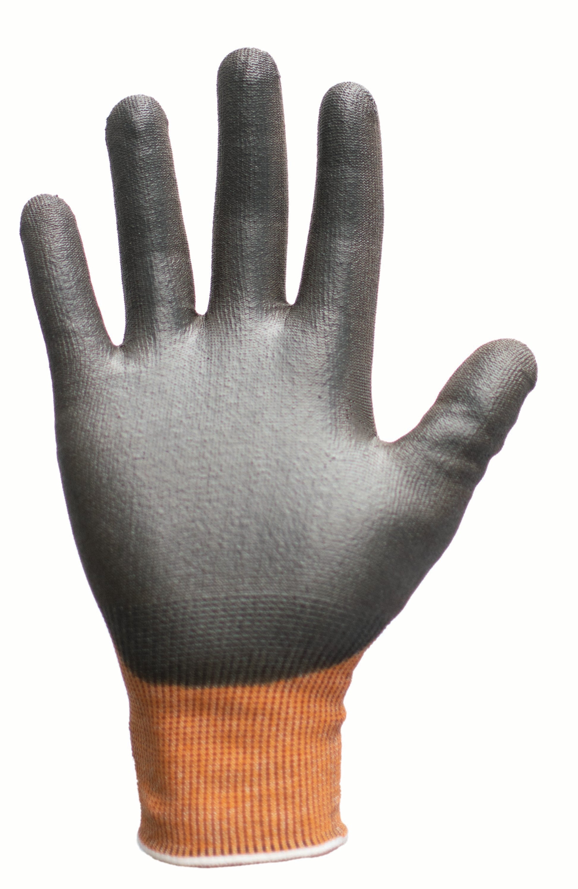 This Eco-friendly Traffi® TG5360 X-Dura LXT® Ultrafine Polyurethane Coated Orange 18-gauge Cut Level A3 Safety Gloves are Carbon Neutral Certified, repels water and oil while providing touchscreen compatibility.