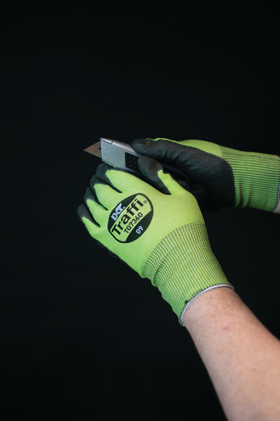 This Eco-friendly Traffi®TG7360 X-Dura LXT® Ultrafine Polyurethane Coated Green 18-gauge Cut Level A6 Safety Gloves are Carbon Neutral Certified, repels water and oil while providing touchscreen compatibility.