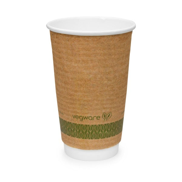 Vegware™ 89-Series compostable 16-oz Double Wall Brown Kraft Hot Beverage Cups are made from sustainably sourced board and lined with plant-based PLA that's independently certified to break down in landfill within 12 weeks. Perfect for coca, tea, coffee or soup.