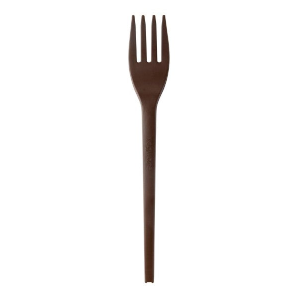 Sturdy 6.5in fork. Strong tines that push through crunchy salads and stir-fry, in an earthy brown that signals compostable at a glance.